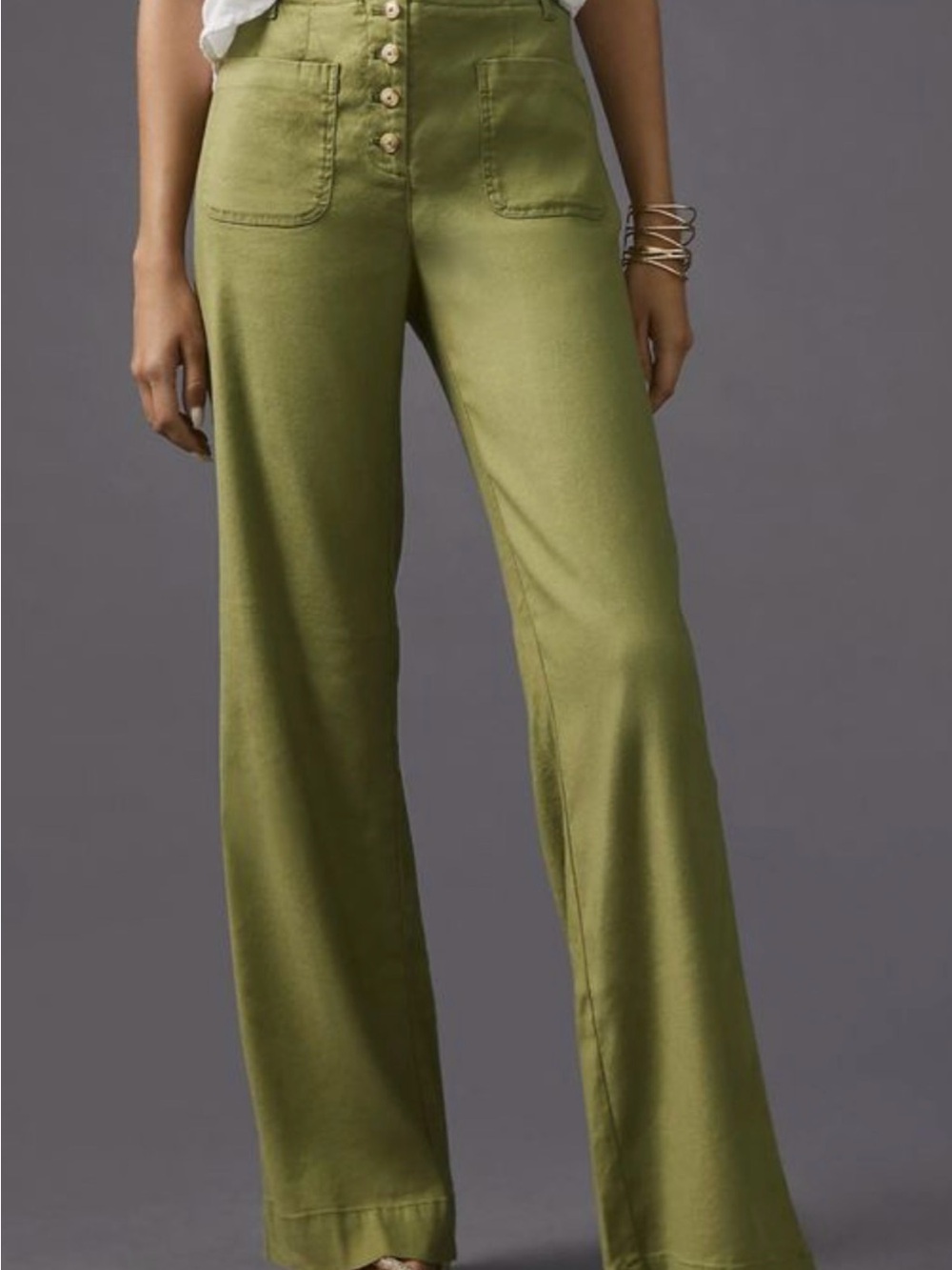 Maeve Linen Wide Leg Trousers Olive Green Size 4